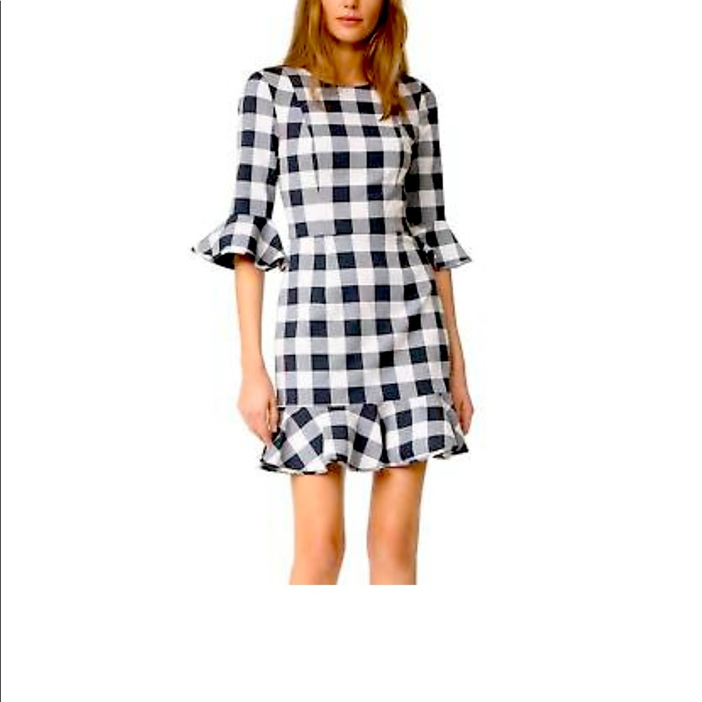 Black Halo Brooklyn Dress in Two-Tone Gingham Plaid Cocktail Mini Dress $390